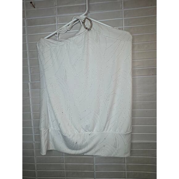 Vanity Women’s Halter Top Size Large White Rhinestone Embellishment - Picture 1 of 7